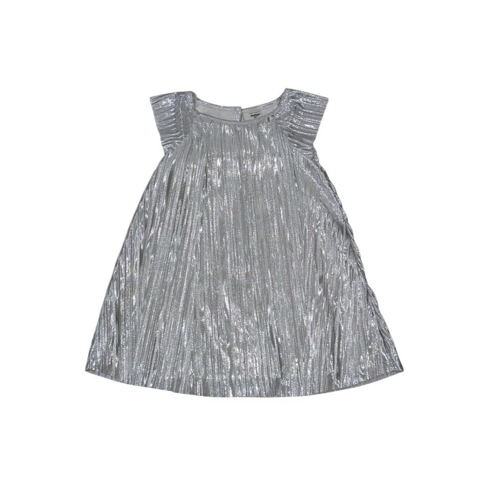 Oshkosh Kids Silver Shiny Swing Dress Flutter Sleeves Toddler Little Girl Size 2